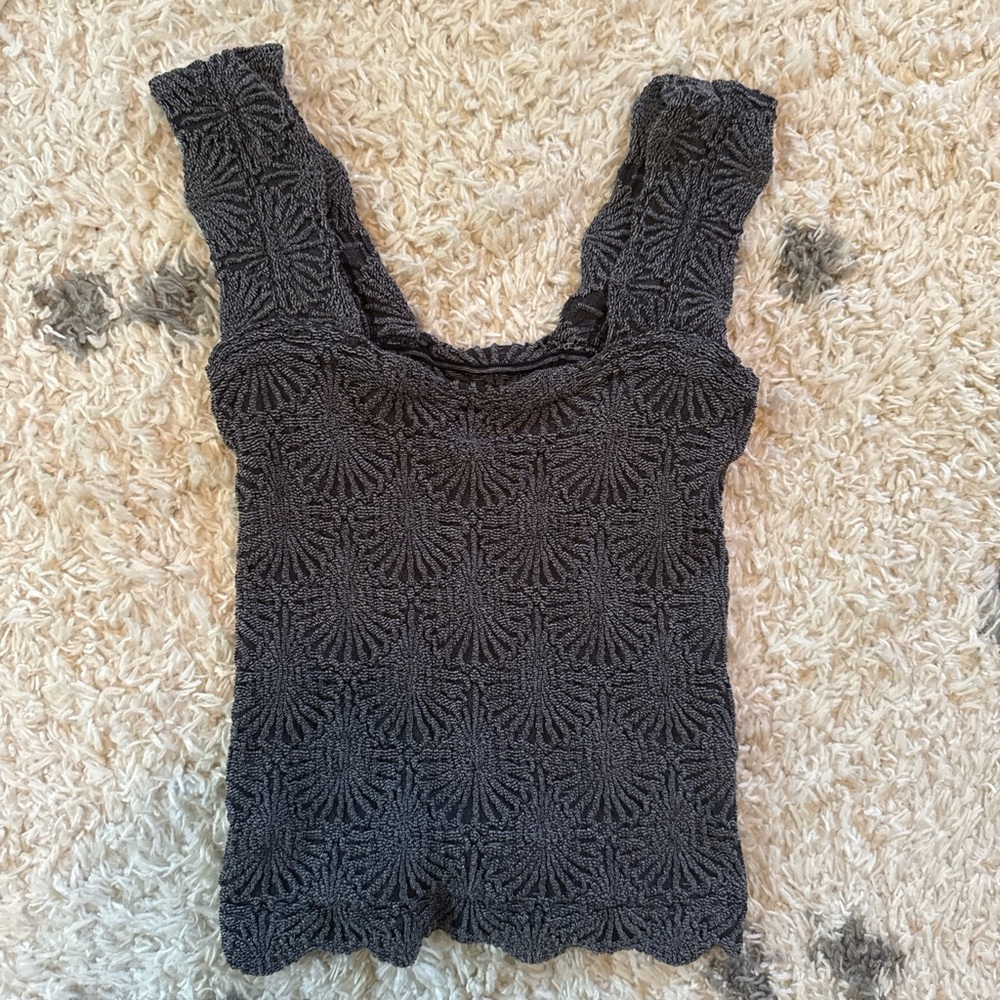 Free People Black Textured Tank Top